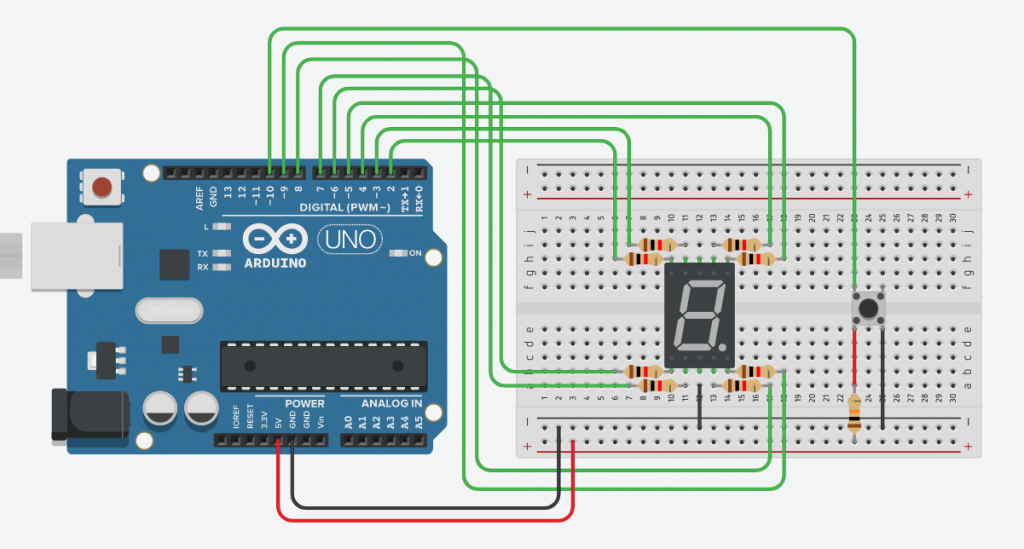 Arduino 7-Segment Display with Push Button Circuit Diagram