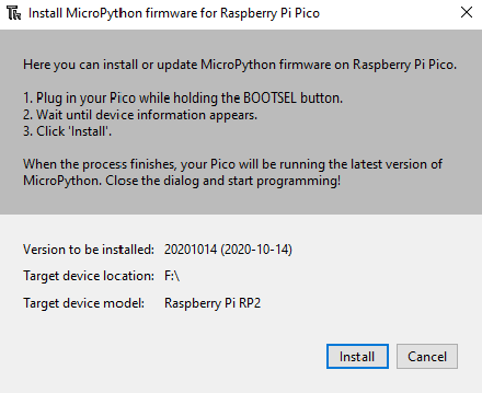 Thonny Install Micropython Firmware for Pico