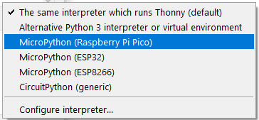 Thonny Select Mycroython for Pico