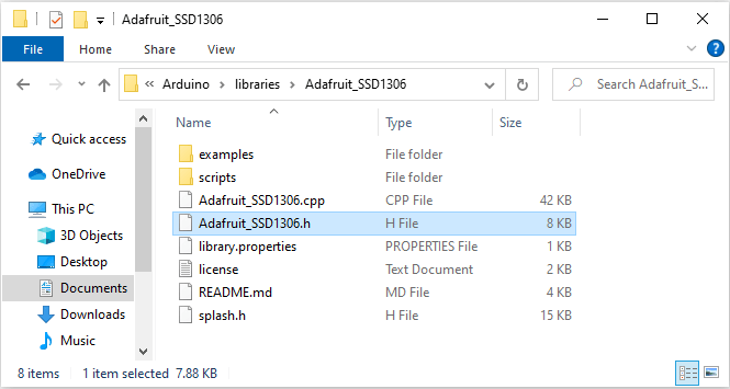 Adafruit SSD1306 Header File Location