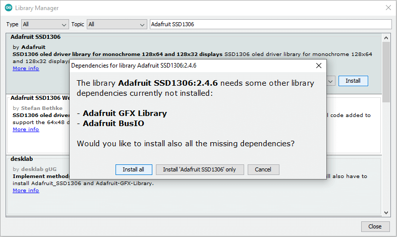Adafruit SSD1306 Install Dependencies