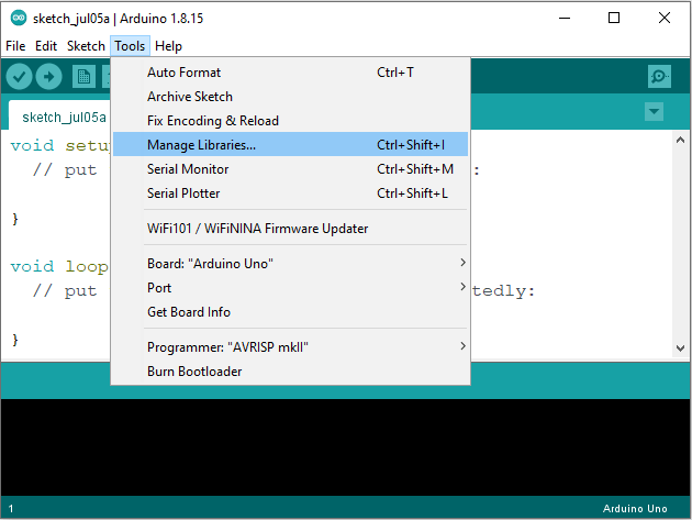 Arduino open Library Manager