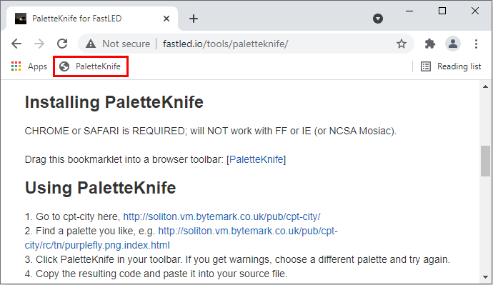 PaletteKnife on Bookmark Bar