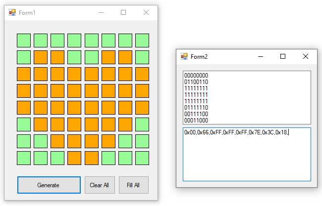 8x8 LED Matrix Bytecode Generate Using PixelToMatrix