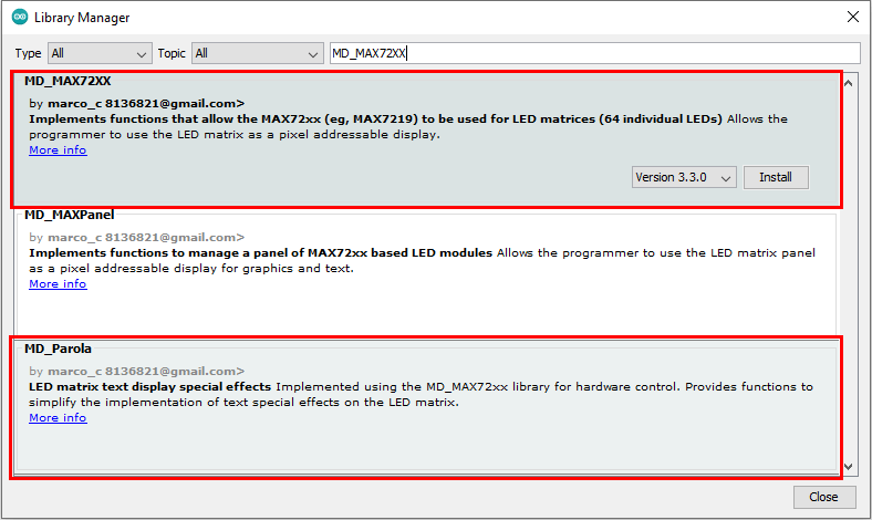 Install MD MAX72XX and MD Parola Library in Arduino IDE