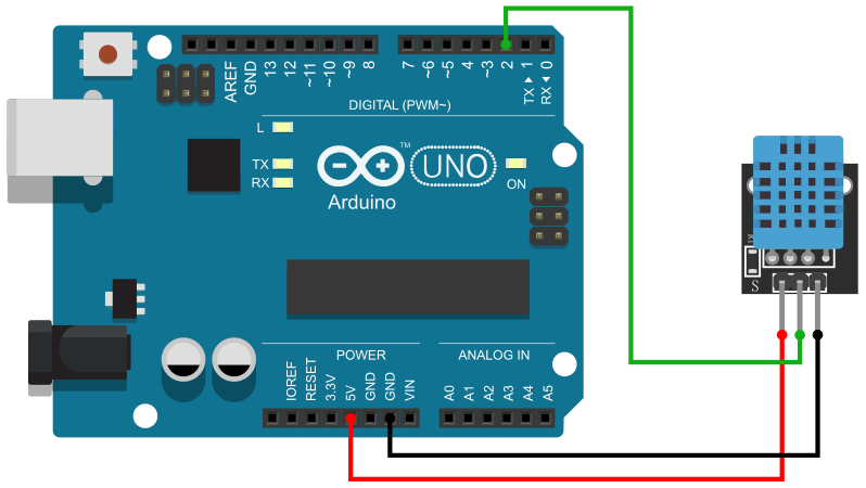DHT11 Sensor Module with Arduino Circuit Diagram