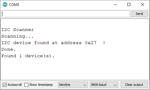 I2C Address Scanner Output