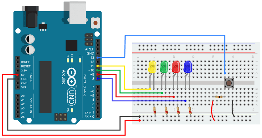 Arduino Push Button with Four LED