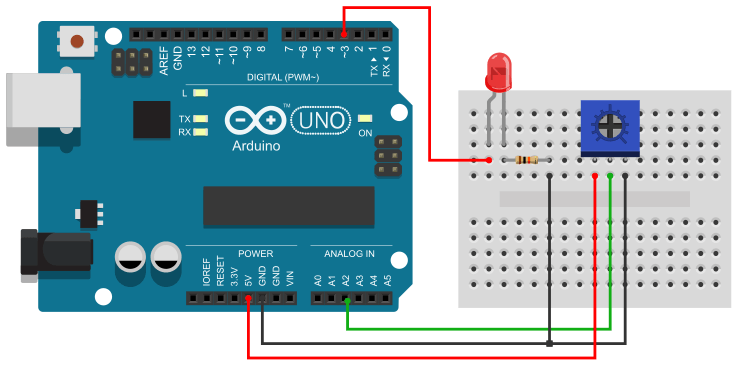 Arduino with Potentiometer and LED Circuit