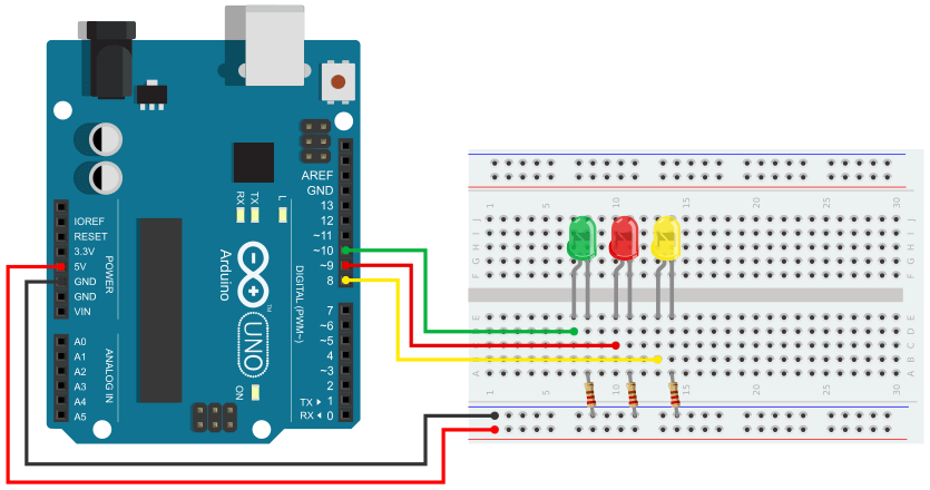 Arduino with Three LED Circuit