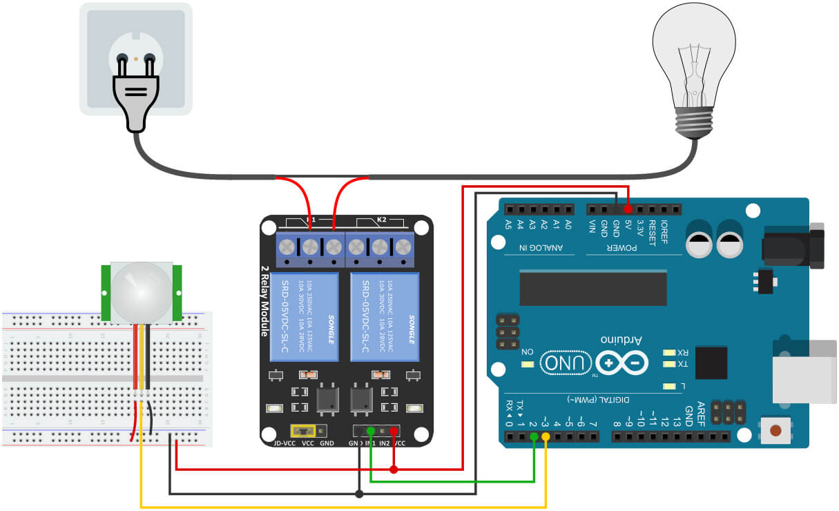 Arduino Relay with PIR Sensor Circuit