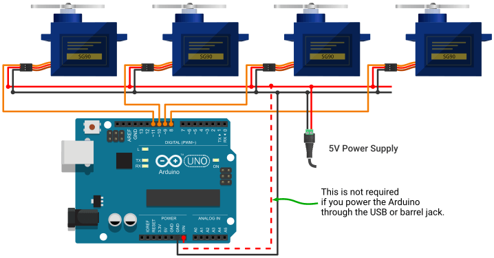Arduino with Multiple Servo Circuit