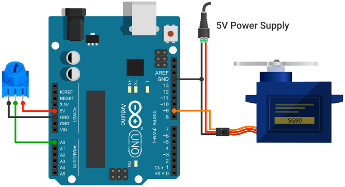 Arduino with Servo and Potentiometer Circuit